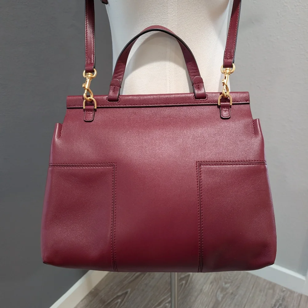 Tory Burch Vine Red The Block-T Leather Satchel